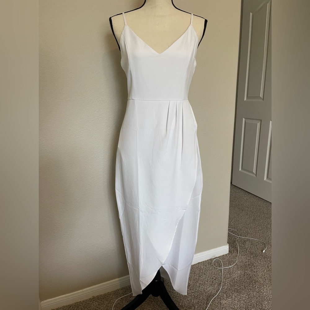 White Spaghetti Strap V-Neck Maxi Dress